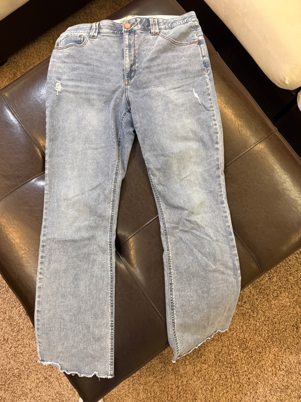 Democracy Light Blue Straight Leg Jeans with Raw Hem